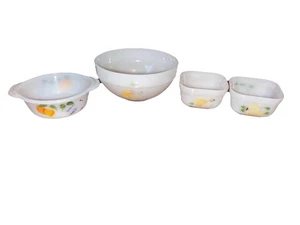 Vintage Fire King Gay Fad Ovenware Mixing Bowl Two Square Dishes 1 Round Dish - Picture 1 of 3