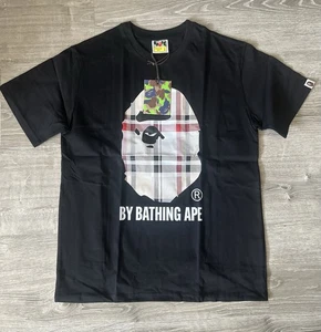 🙊 BAPE (A Bathing Ape) Black “Burberry Check” T-Shirt • Size Large • BNWT - Picture 1 of 6