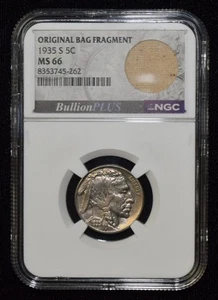 1935-S NGC MS66 5C Buffalo Nickel Original Bag Fragment - Picture 1 of 14