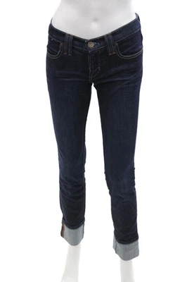 Pantalones de mezclilla ajustados Dittos para mujer de algodón lavado oscuro tiro bajo con cremallera azul talla 24 Foto 1 de 4