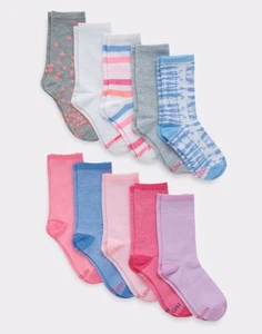Hanes Crew Socks 10-Pack Girls Ultimate Fashion Lightweight EZ Sort Comfort Fit - Picture 1 of 5