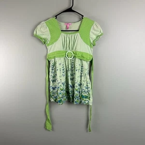 Top Fang Y2K farfalla civetta babydoll cravatta floreale vita verde taglia XL junior - Foto 1 di 10