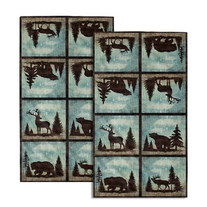 Vintage Bear Deer Hand Towel Set of 2, Forest Wildlife Elk Moose Tree Facerag... - Foto 1 di 8