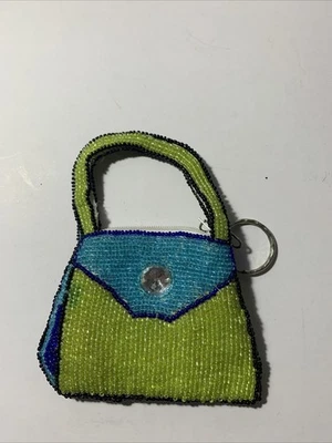 Elissa Held Twos Company Beaded handbag tiny blue green zipper Coin Purse Cute - Image 1 of 4