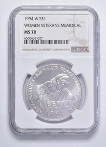 1994-W Women's Veteran Memorial Commemorative Silver Dollar MS70 NGC *7442 - Picture 1 of 5