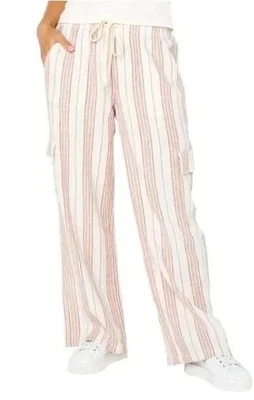 Pantalones cargo Roxy para mujer a rayas con bolsillos, rosa, talla M Foto 1 de 4