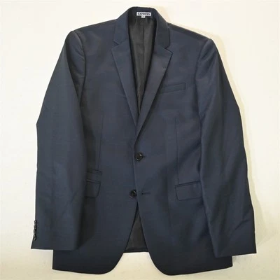 Express 40R Blue Sharkskin Wool Fitted Mens Blazer Suit Jacket Sport Coat - Image 1 of 4