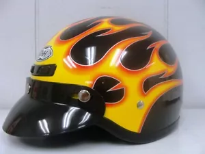 THH T-5 HALF HELMET BLACK *FLAMES* W/REMOVABLE EAR WARMERS (LARGE) DOT APPROVED - Picture 1 of 3