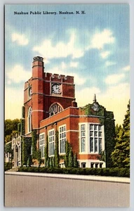 Cartolina Nashua Public Library Nashua New Hampshire Linen Education - Foto 1 di 2
