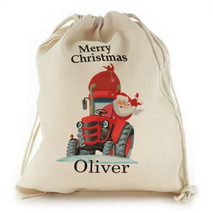 Personalisierter Weihnachtsstrumpf Weihnachtssack Weihnachtsabend Tasche maßgeschneidert rot Traktor - Bild 1 von 8