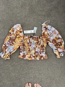 Mink Pink Floral Crop Top Puffy Sleeves Size M RRP $119.95 - Picture 1 of 3