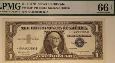 1957B $1 Star Note Silver Certificate / Granahan/Dillon PMG66 Gem EPQ* - Image 1 of 2