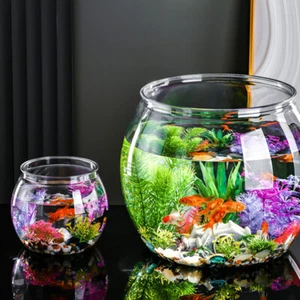 Fish Bowl Transparent Round Fish Tank Desktop Small Aquarium Clear Goldfish - Picture 1 of 12