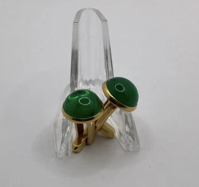 Vintage Signed U.S.A Hickok Gold Tone Domed Green Lucite Cufflinks - Image 1 of 4
