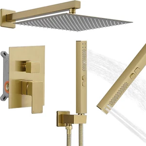 Gebürstetes Gold Regenduschsystem 12" Hochdruck Quadrat Duschkopf 2761 - Bild 1 von 9