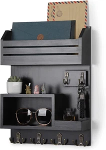 Key Holder for Wall, Wall Mounted Mail Organizer with 6 Metal Key Hooks, Key Rac - Picture 1 of 12