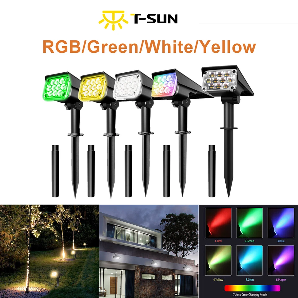 T-SUN Solar LED Power Spotlights Landscape Outdoor Garden Pathway Wall Lights US - Image 1 of 1