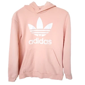 Adidas Sweatshirt Girls Medium Light Peach Fleece Front Logo Hoodie Pullover - Picture 1 of 12
