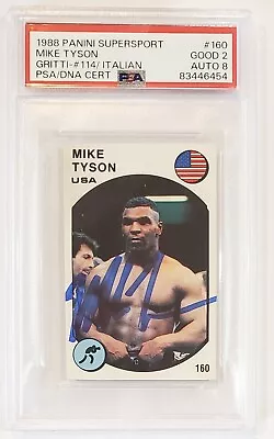 1988 Panini SuperSport Italian MIKE TYSON #160 PSA/DNA 2 Good 8 Auto Autograph  - Image 1 of 2