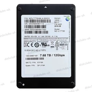 Samsung PM1643 Series 7.68TB SSD 2.5" SAS 12Gb/s MZILT7T6HMLA-000G3 Netapp - Photo 1/2