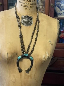 Native Am. Turquoise & Sterling Naja Necklace,chain Of Pearls &Beads. Free Ship - Picture 1 of 7