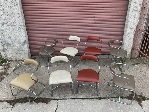 Lloyd Kem Weber  Art Deco Machine Age Chrome Z Arm Chairs SET Of  EIGHT Rohde Cover