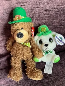 Set süße Haustier-Studien klein weiß & grün Plüsch GLÜCK Teddybär & Ty lockig - Bild 1 von 6