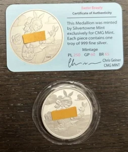 CMG Mint Easter Beauty 1 Troy oz .999 Silver Art Round Only 250 Minted W/ COA - Picture 1 of 2