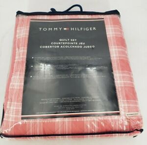 Tommy Hilfiger Pink Quilt Set Twin Size Plaid 