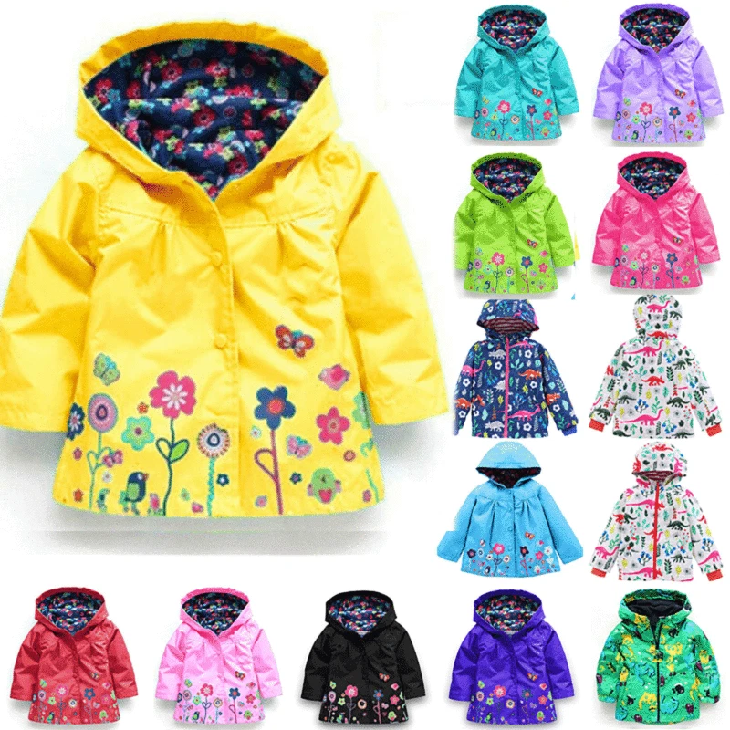 Boys Girls Toddler Kids Waterproof Windproof Hooded Jacket Rain Coat Outerwear - Image 1 of 4