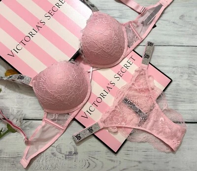 Sutiã Victoria's Secret Shine Strap Bombshell +2 xícaras conjunto brasileiro rosa - Imagem 1 de 4