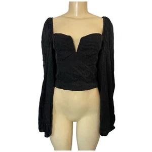 ElleJay Revolve Black Leopard Print Cropped Top Size Large Smocked Back Fairy - Picture 1 of 14