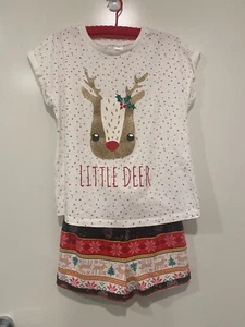 Little Deer Girls Pyjama Set Christmas Short Sleeves/Pants Like New Size 12 - Picture 1 of 9