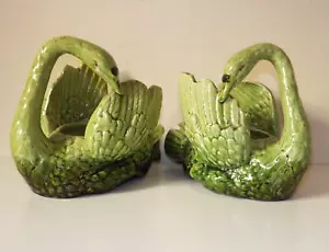 Antique Victorian Pair of Majolica Swan Planters-Condition With Associated Wear - Foto 1 di 11