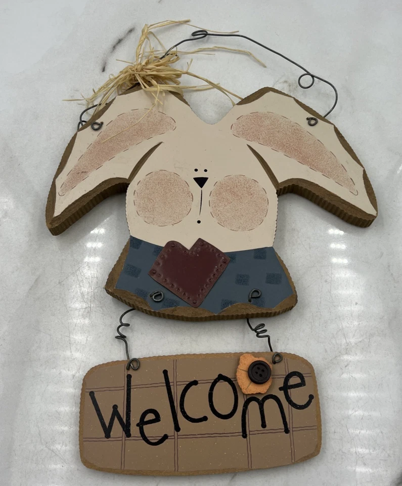 Letrero de bienvenida de madera de algodón de colección conejo conejo primavera de Pascua Foto 1 de 4