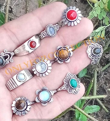 Lote de anillos de lujo enchapados en plata de ley 925 con piedras preciosas de ónix verde y mezcla de joyas Foto 1 de 3