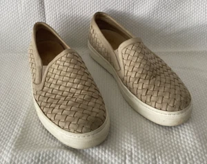M. GEMI Nubuck Leather Woven Slip on Sneakers sz 37.5 TAN/BLUSH - Picture 1 of 14