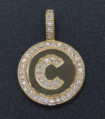  Round Cut Initial Letter C Pendent 14K Yellow Gold A-Z available - Image 1 of 4