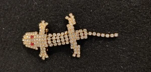 RARE VINTAGE SMALL GOLD TONE RHINESTONE LIZARD BROOCH PIN  - Picture 1 of 6
