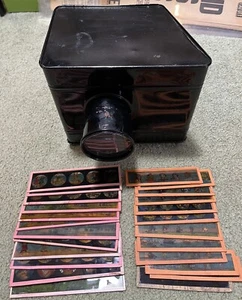 24 ORIGINAL 1880s LAMPASCOPE MAGIC LANTERN GLASS SLIDES & Projector Animals Kids - Picture 1 of 11