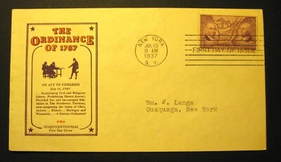 DC Scott#795 The Ordinance of 1787 Sesquicentennial cover issued 1937 - Image 1 of 2