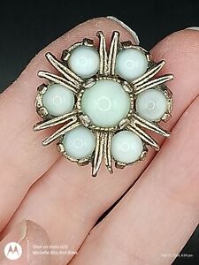 MIRACLE Vintage Signed Brooch With Moonstone Effect Glass