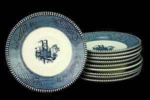 Vintage Currier and Ives "Steam Boat"  Blue Saucers  6"  Royal China - Picture 1 of 3