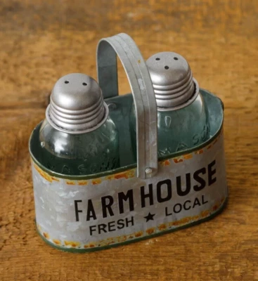 Novo FARMHOUSE MASON JAR SAL & PIMENTA SHAKERS c/ Caddy CESTA DE METAL Country - Imagem 1 de 2