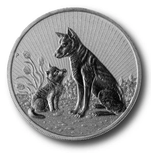 2022 2 Oz 9999 Silver Round Piedfort $2 Australian Silver Dingo Mother & Baby - Picture 1 of 2