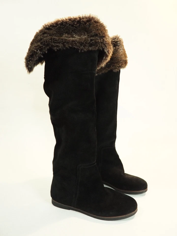 Sam Edelman Orlando Black Suede Knee High Fur Cuffed Pull-on Boots, Size 8 (US) - Image 1 of 4