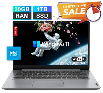 Lenovo IdeaPad Laptop Computer 14" Intel Processor 20GB RAM & 1TB SSD, Win 11 - Image 1 of 4