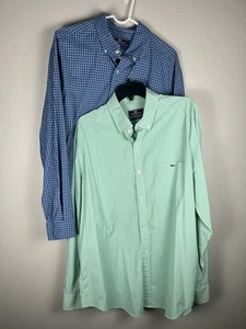 2 x VINEYARD VINES Performance Classic Fit Dress Shirts Men's Sz XL Blue & Green - Picture 1 of 8