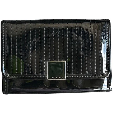 Ted Baker Black Patent Ribbed Snap Closure Lined Credit Card Slot Clutch - Image 1 of 4