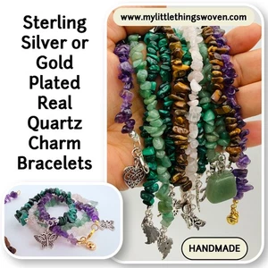 Quartz Chipped Gemstone Bracelets & Dangle Charm Real Silver & Gold Plated NEW - Picture 1 of 37